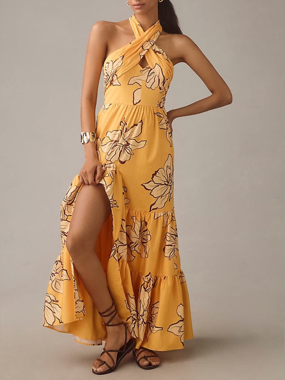 Anthropologie HUTCH Yellow Floral Halter Maxi Dress NEW